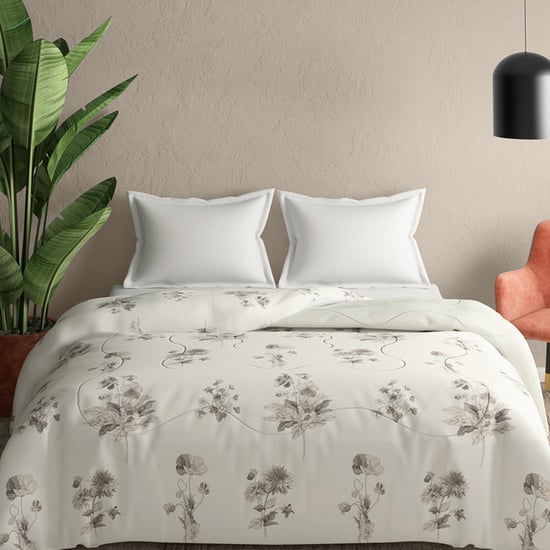 PORTICO Whispering Tales Off-White Printed Cotton Double Bed Comforter - 224x274cm