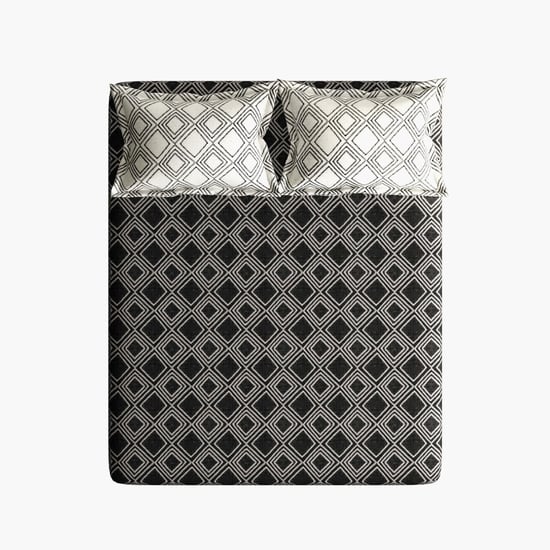PORTICO Marvella Black Cotton Queen Bedsheet Set - 224x254cm - 3Pcs