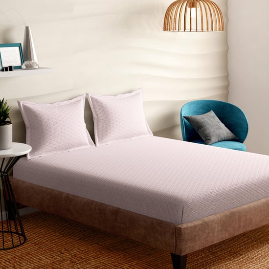 PORTICO Melange Pink Cotton Super King Bedsheet Set - 274x274cm - 3Pcs