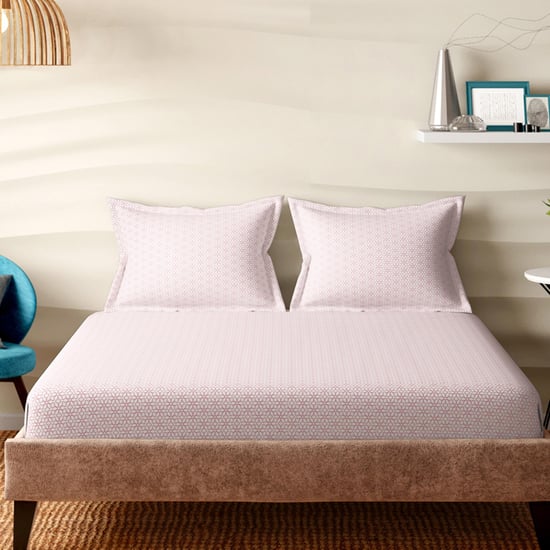 PORTICO Melange Pink Cotton Super King Bedsheet Set - 274x274cm - 3Pcs