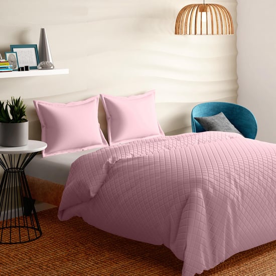 PORTICO Shades Pink Textured Cotton Double Bed Cover - 220x240cm