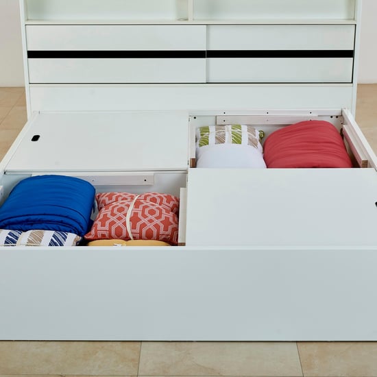 Polaris Halo Queen Bed with Headboard and Box Storage - White