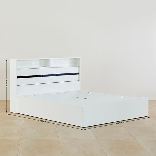 Polaris Halo Queen Bed with Headboard and Box Storage - White