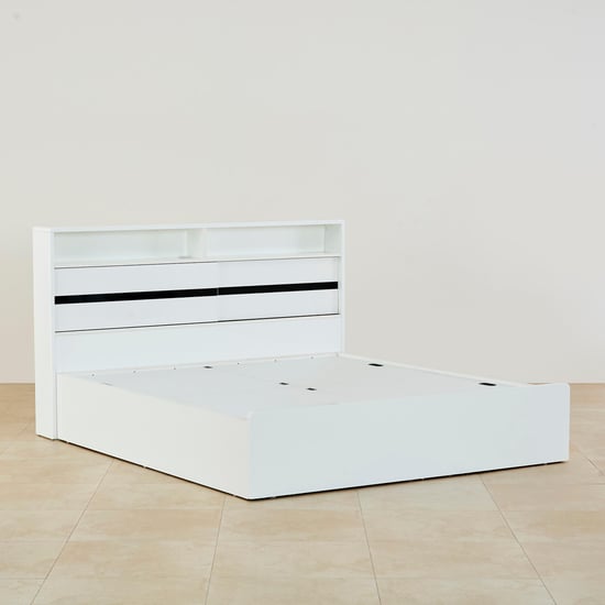 Polaris Halo Queen Bed with Headboard and Box Storage - White