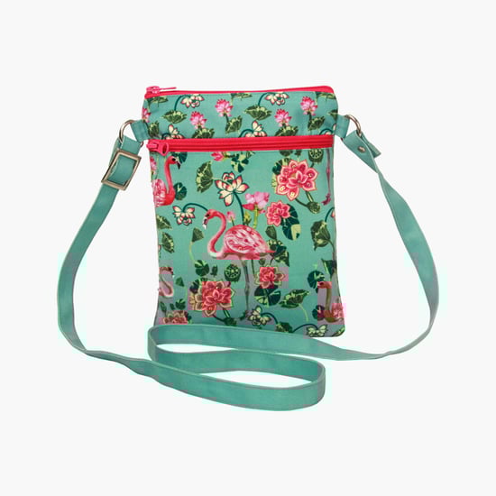 PINAKEN Tropical Flamingo Multicolour Printed Sling Bag