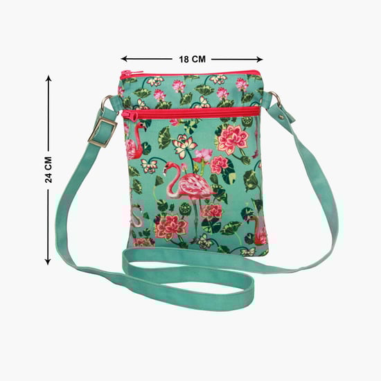PINAKEN Tropical Flamingo Multicolour Printed Sling Bag