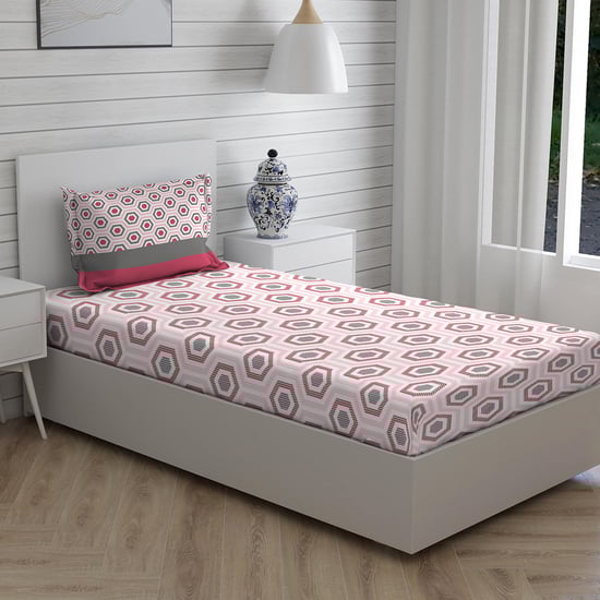 LAYERS Siena Pink Printed Cotton Single Bedsheet Set - 152x228cm - 2Pcs