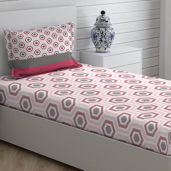 LAYERS Siena Pink Printed Cotton Single Bedsheet Set - 152x228cm - 2Pcs