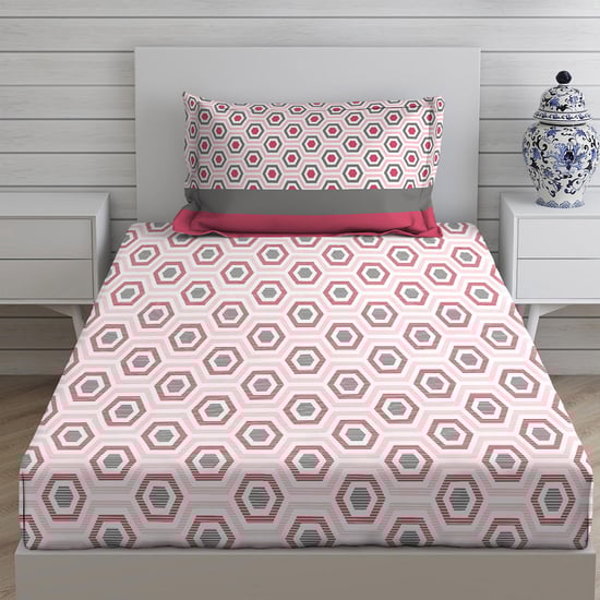 LAYERS Siena Pink Printed Cotton Single Bedsheet Set - 152x228cm - 2Pcs