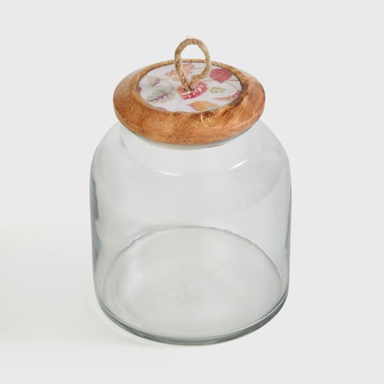 Corsica Hues Wooden Lid Leaf Glass Jar 