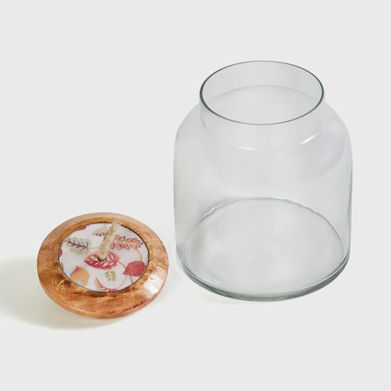 Corsica Hues Wooden Lid Leaf Glass Jar 