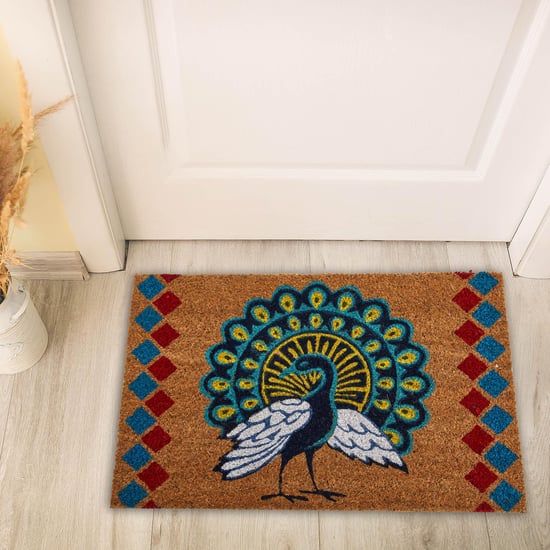 Stencila Peacock Coir Printed Doormat - 40x60cm