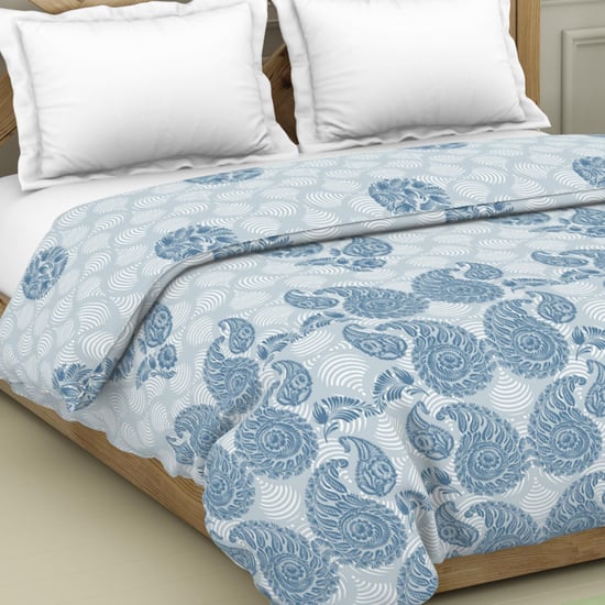 Spaces Blockbuster Blue Printed Cotton Double Bed Quilt