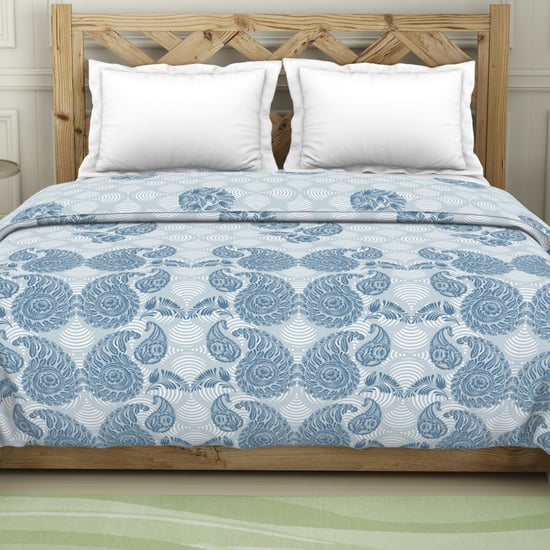 Spaces Blockbuster Blue Printed Cotton Double Bed Quilt