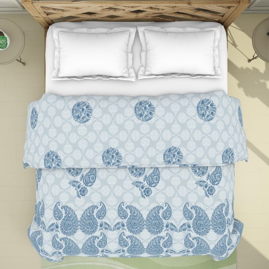 Spaces Blockbuster Blue Printed Cotton Double Bed Quilt