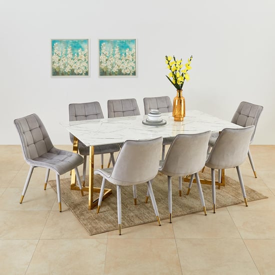 Bianca Glass Top 8-Seater Dining Set with Chairs White and Grey