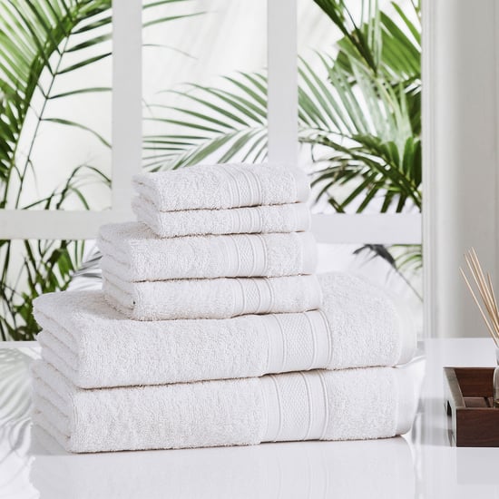 TRIDENT Soft and Plush White Textured Cotton Towels - Set of 6
