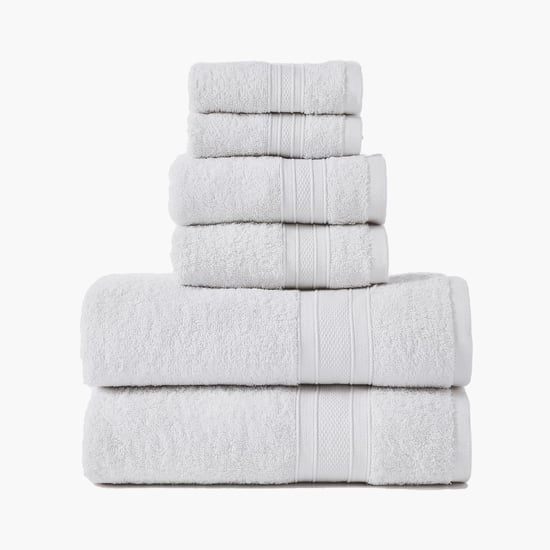 TRIDENT Soft and Plush White Textured Cotton Towels - Set of 6