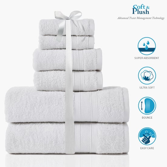 TRIDENT Soft and Plush White Textured Cotton Towels - Set of 6