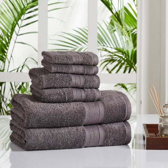 TRIDENT Soft and Plush Grey Textured Cotton Towel - Set of 6