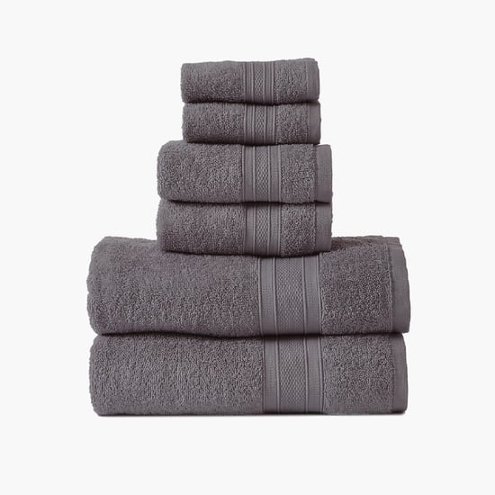 TRIDENT Soft and Plush Grey Textured Cotton Towel - Set of 6