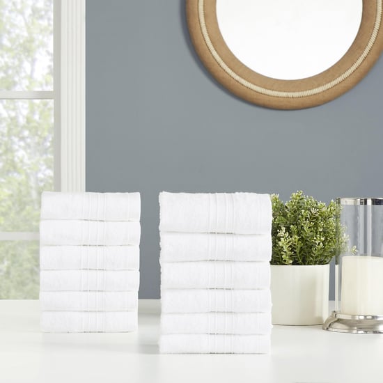 TRIDENT Soft and Plush White Textured Cotton Face Towels - 30x30cm - Set of 12