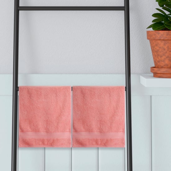 PORTICO Eva Pink Textured Cotton Hand Towel - 40x60cm - Set Of 2