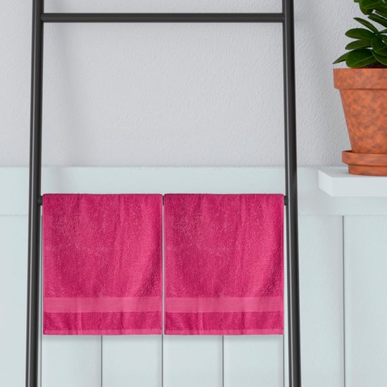 PORTICO Eva Pink Textured Cotton Hand Towel - 40x60cm - Set Of 2