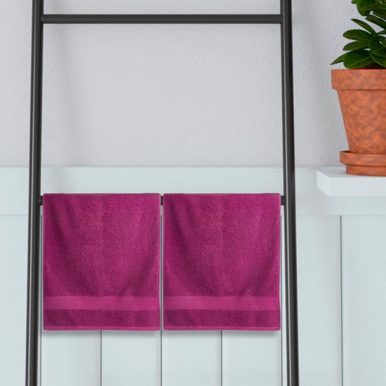 PORTICO Eva Pink Textured Cotton Hand Towel - 40x60cm - Set Of 2