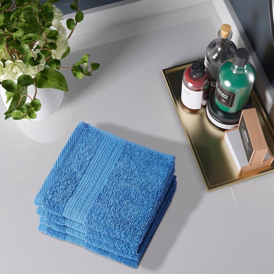 PORTICO Eva Blue Textured Cotton Face Towel - 30x30 cm - Set of 4