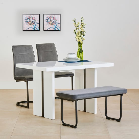 Polaris 4-Seater Dining Set with Chairs and Bench - Grey and White