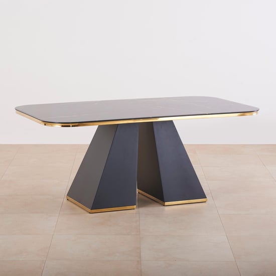 Monarch Black and Pink Glass Top 6- Seater Dining Table Set with 4 Chairs and 1 Bench