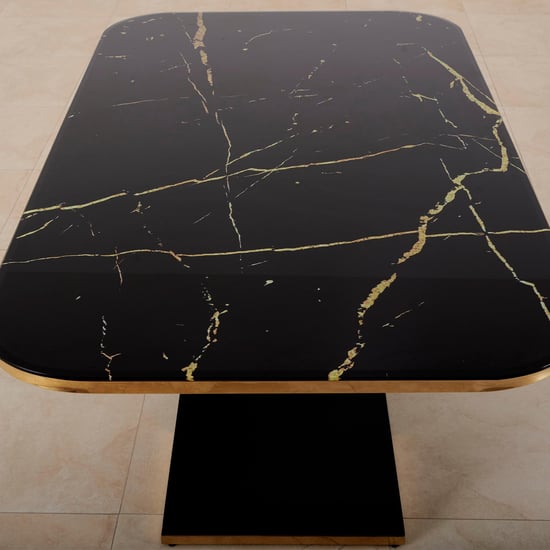 Monarch Black and Pink Glass Top 6- Seater Dining Table Set with 4 Chairs and 1 Bench