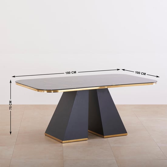 Monarch Black and Pink Glass Top 6- Seater Dining Table Set with 4 Chairs and 1 Bench