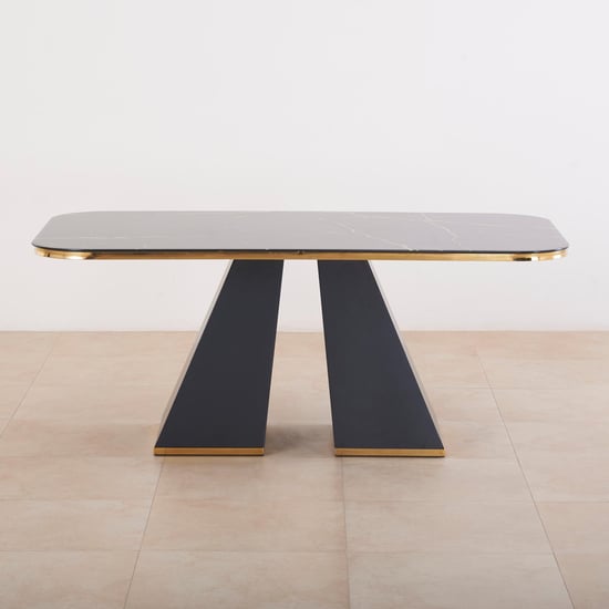 Monarch Black and Pink Glass Top 6- Seater Dining Table Set with 4 Chairs and 1 Bench