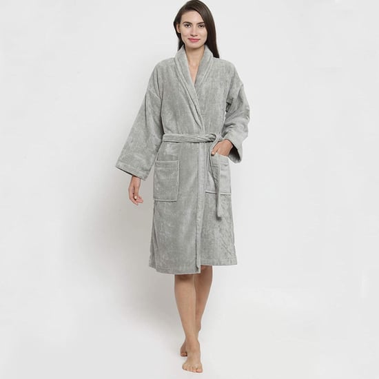 TRIDENT Classic Grey Solid Cotton Bathrobe