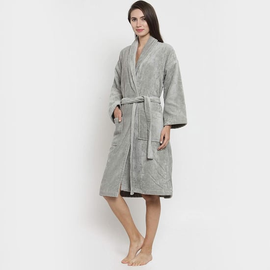 TRIDENT Classic Grey Solid Cotton Bathrobe
