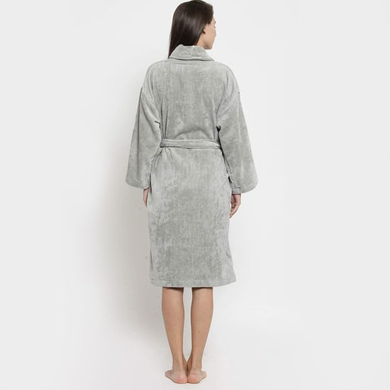 TRIDENT Classic Grey Solid Cotton Bathrobe