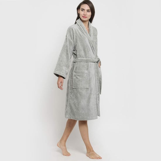 TRIDENT Classic Grey Solid Cotton Bathrobe