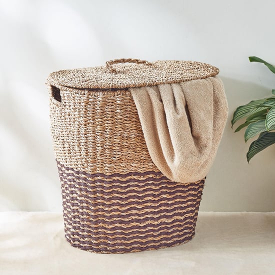 Wilton Cameron Seagrass and Iron Laundry Basket with Lid - 15L