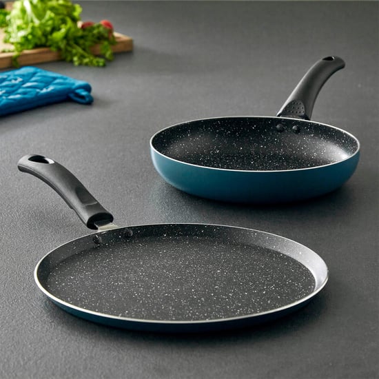 Food Icon Blue and Black Aluminum Pan Cookware Set - 2 Pcs