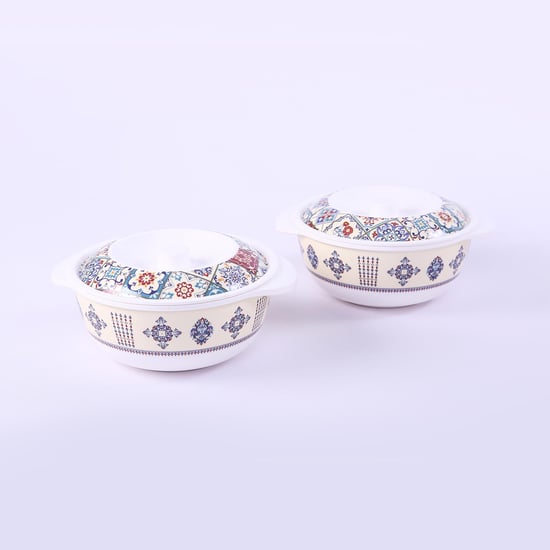 WONDERCHEF Venice White Printed Melamine Casserole with Lid -  Set of 2