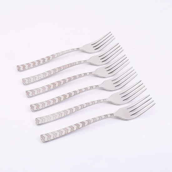 WONDERCHEF Roma Silver Chevron Stainless Steel Dinner Fork - Set Of 6