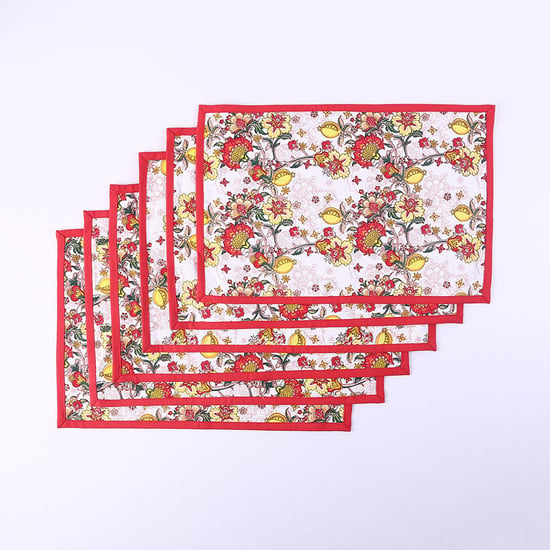 WONDERCHEF Como Red Floral Printed Cotton Placemat - 30x46cm - Set Of 6