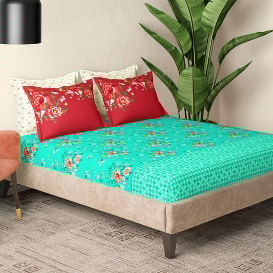 PORTICO Florique Cotton 144TC Printed 5Pcs Super King Bedsheet Set