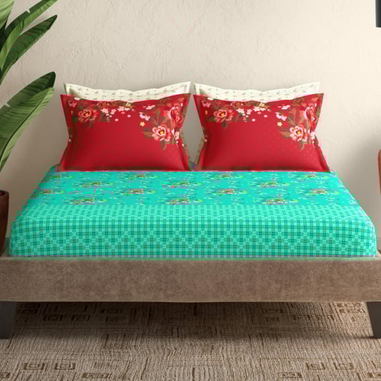 PORTICO Florique Cotton 144TC Printed 5Pcs Super King Bedsheet Set