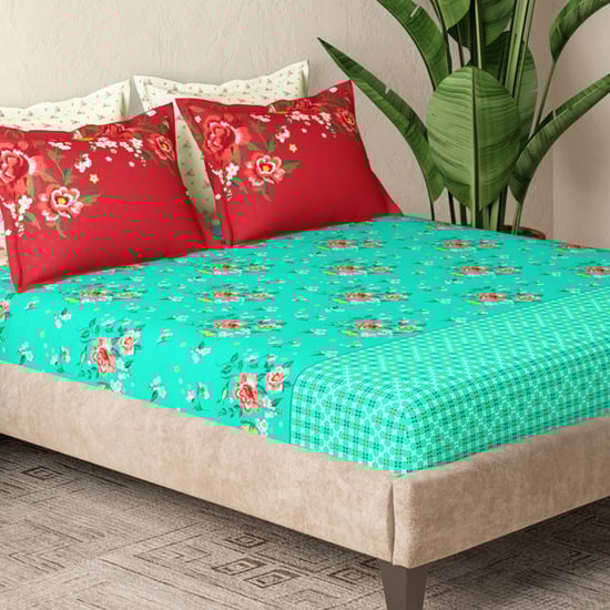 PORTICO Florique Cotton 144TC Printed 5Pcs Super King Bedsheet Set