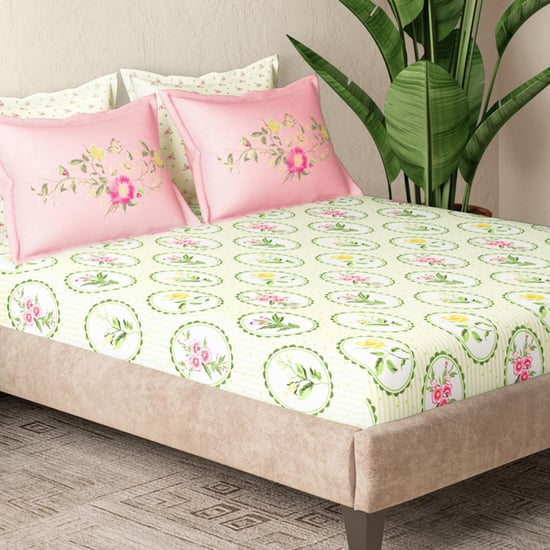 PORTICO Florique Cotton 144TC Printed 5Pcs Super King Bedsheet Set