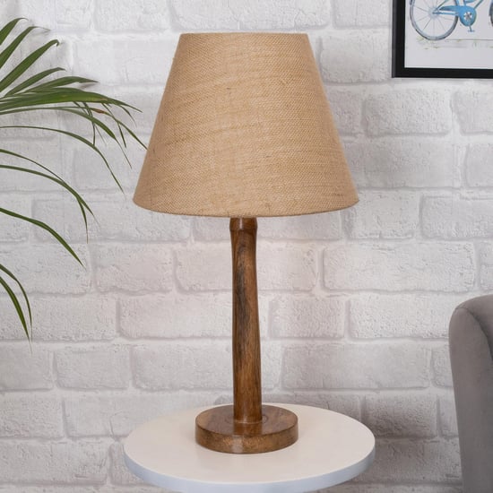 HOMESAKE Contemporary Decor Brown Wood Table Lamp With Shade