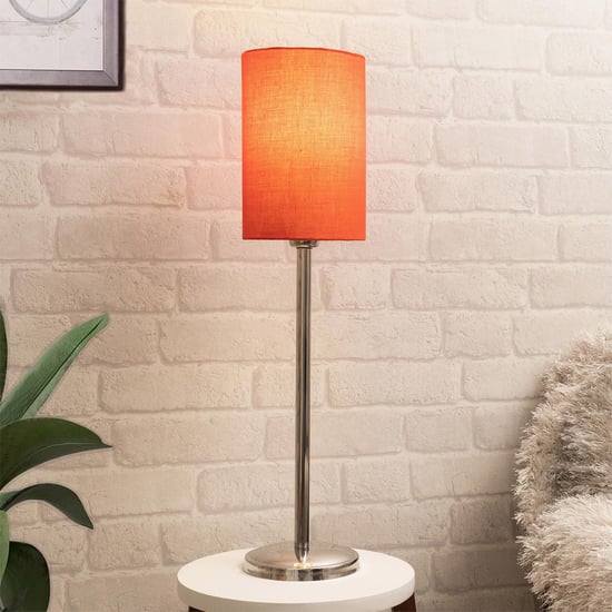 HOMESAKE Red Steel Table Lamp With Linen Shade